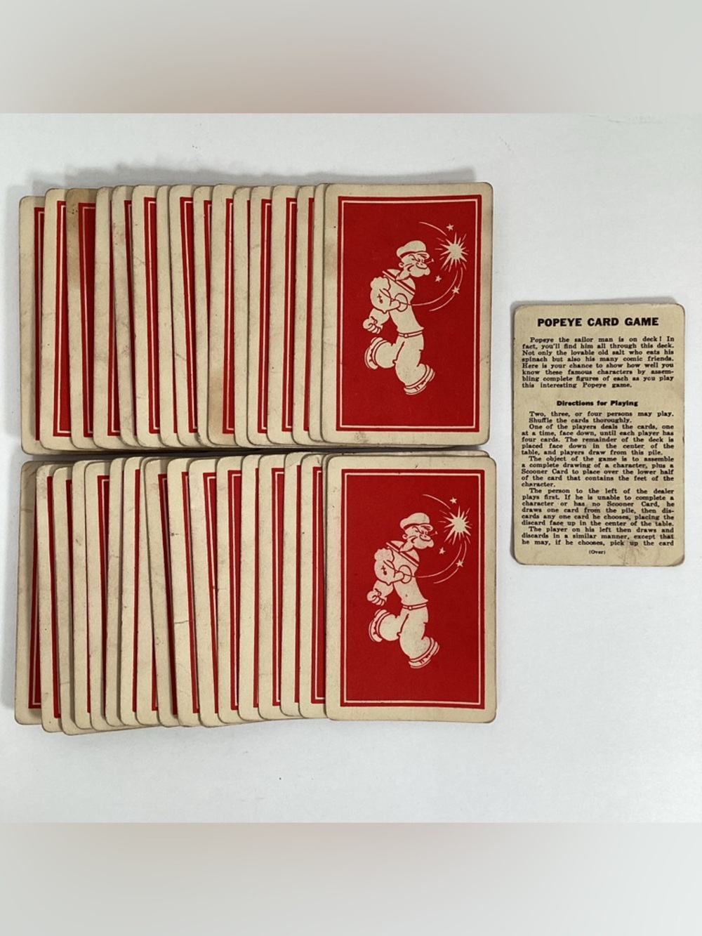 1934 Whitman Publishing Popeye Playing Card Game 35 Cards + Directions Vintage